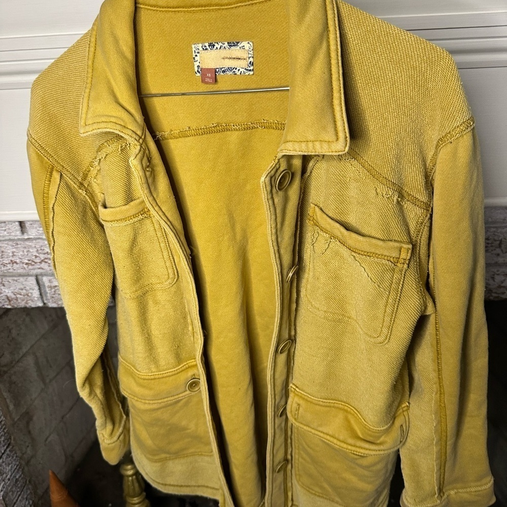 Pilcro Anthropologie Mustard Yellow Knit Utility Shacket Jacket XS Raw Hem